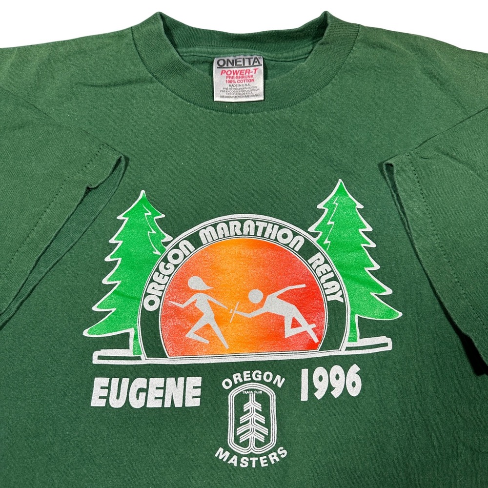 Vintage 1996 Oregon Marathon Relay Eugene‎ T-Shirt Green Oneita Power-T Medium